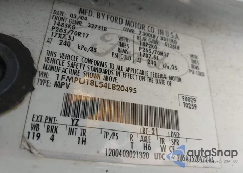 2004 Ford Expedition Eddie Bauer z USA, uszkodzony, nr VIN 1FMPU18L54LB20495